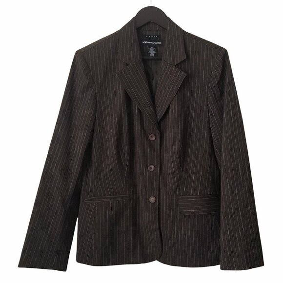 Norton McNaughton Stretch Brown Striped Three Buttons Blazer Jacket - Picture 1 of 16